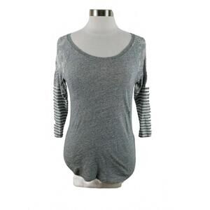 J Crew Womens 3/4 Sleeve Scoop Neck Heather Gray Striped Floral T Shirt Blouse S